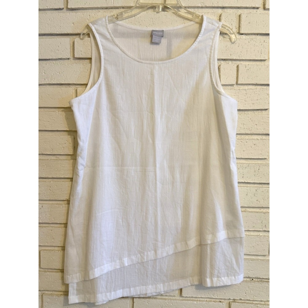 Chicos 1 White Long Tunic Layered Tank Top 100% Cotton Size Medium NWOT